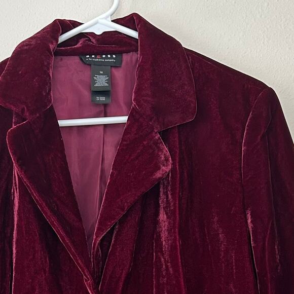 Vintage Axcess Crushed velvet blazer rhinestone buttons velour party burgundy L - Picture 2 of 12